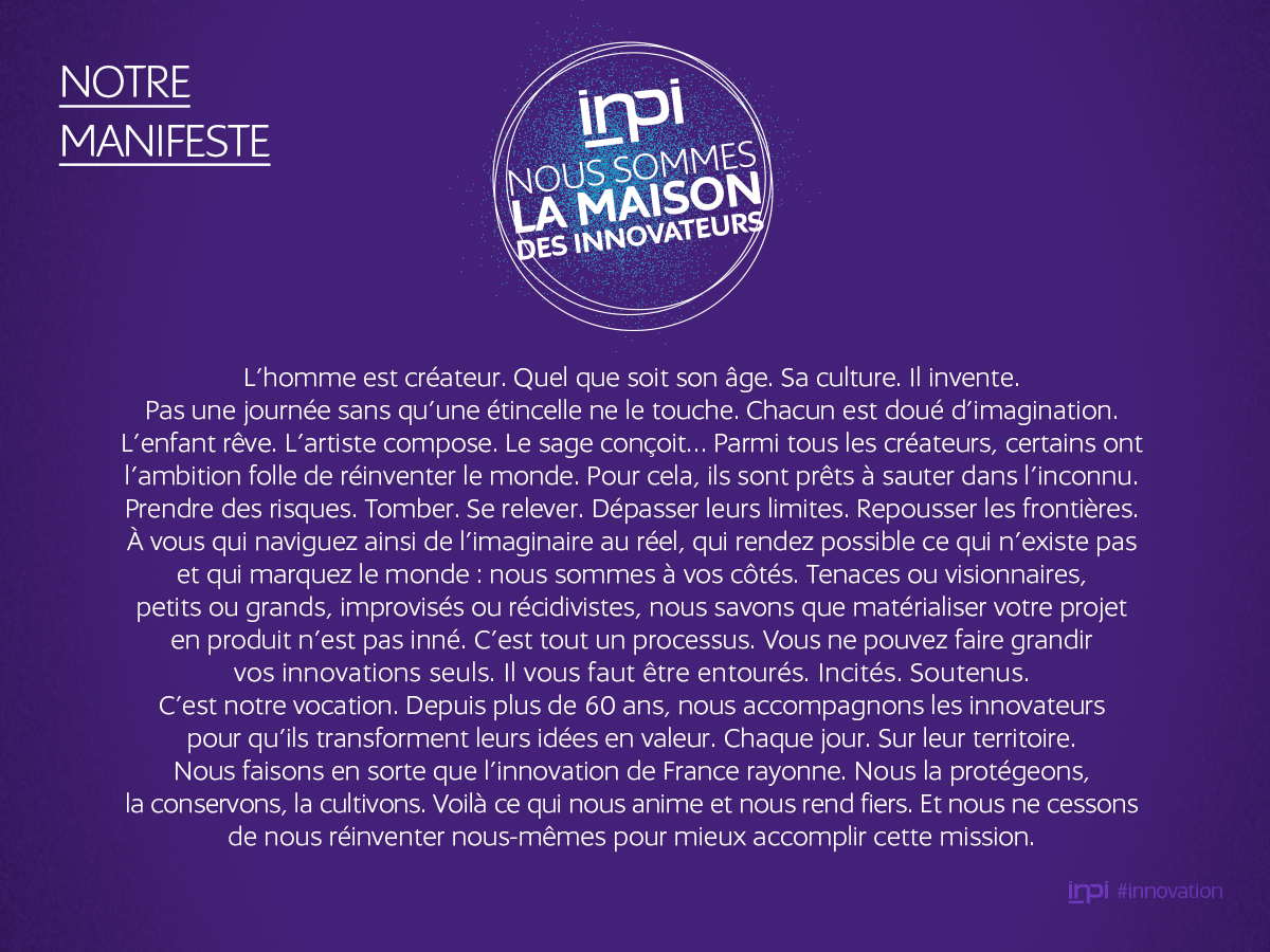 Manifeste de l INPI la Maison des innovateurs imaginé et conçu par l agence secrète