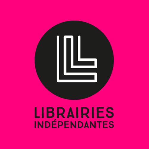 Logo sur fond rose des Librairies Indépendantes réalisé par l agence secrète