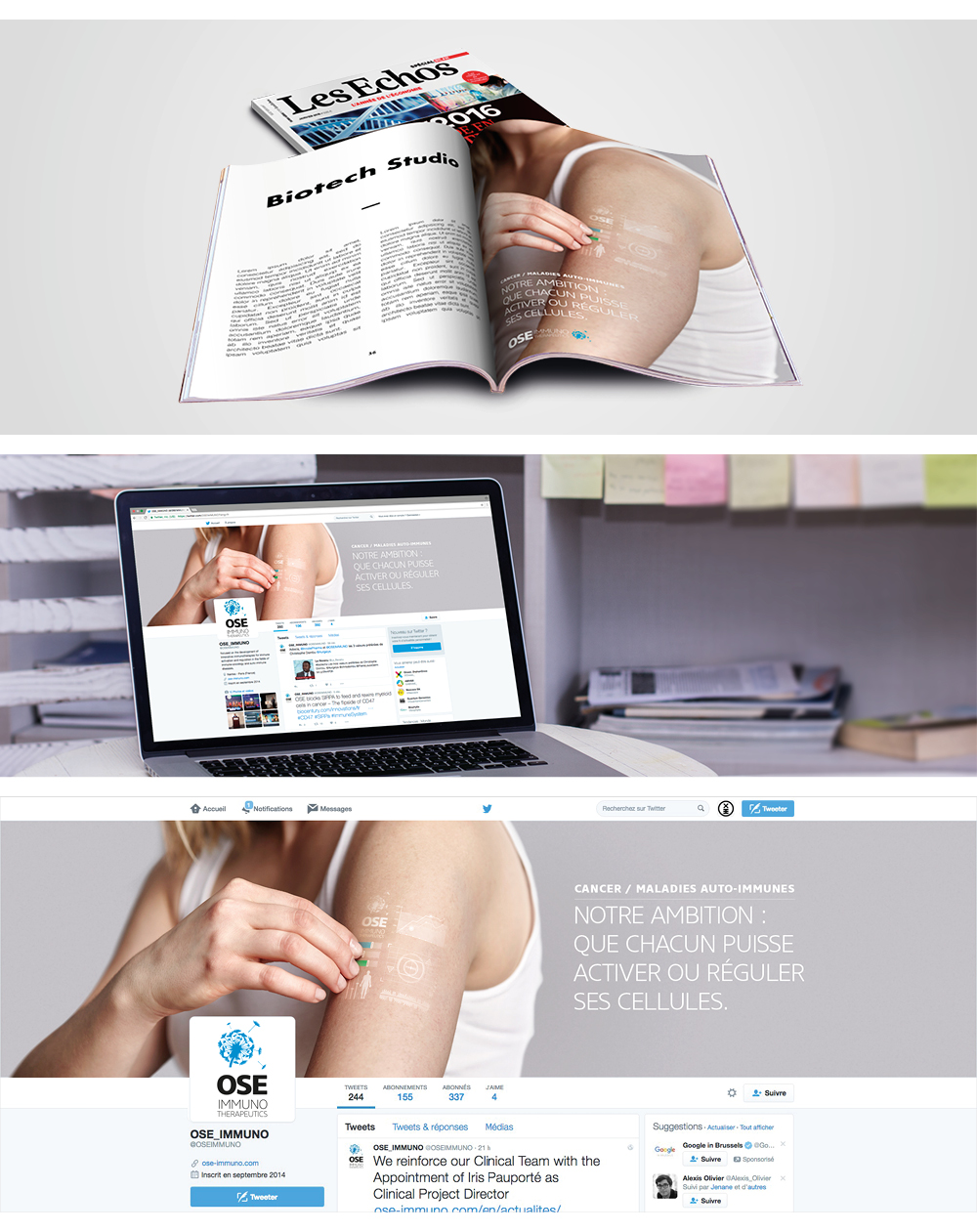  Mise en situation de la campagne de communication d'Ose Immunotherapeutics campagne auto-contrôle par l'agence secrète