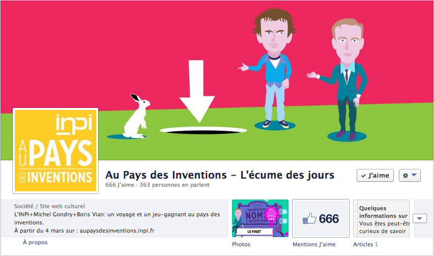 Logo et illustrations pour bannière pour la page Au pays des inventions l écume des jours de l inpi par l agence secrète